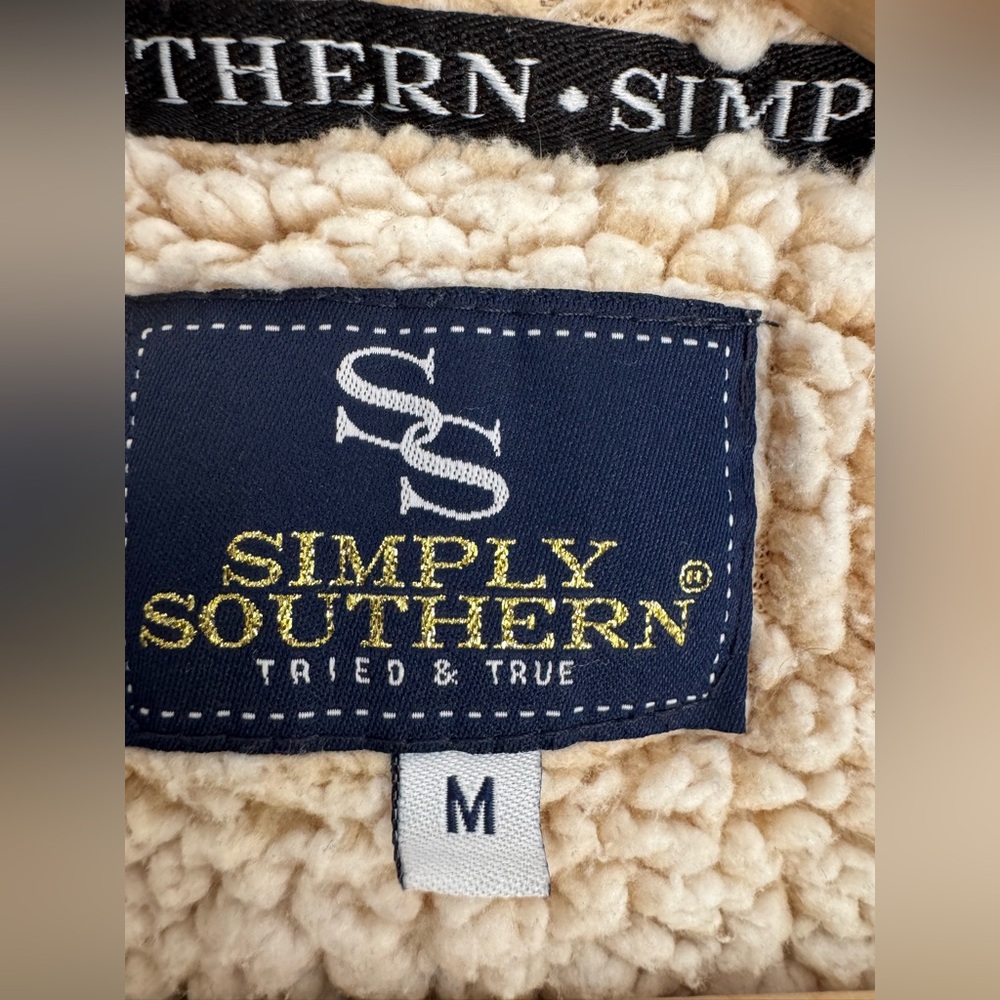 Simply Southern Sherpa Teddy Fleece Full Zip Hoodie Jacket Cream Tan Size M - Picture 4 of 11